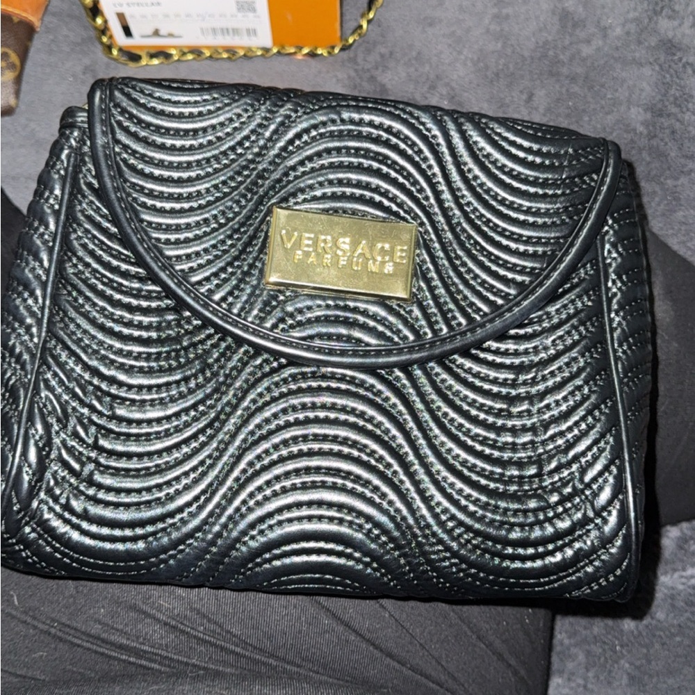 Versace Black and Gold Quilted Cosmetic Bag